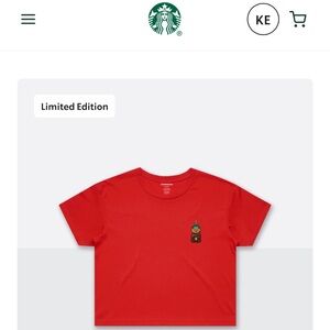 Starbucks Kids Red Short Sleeve Tee with Bear Patch